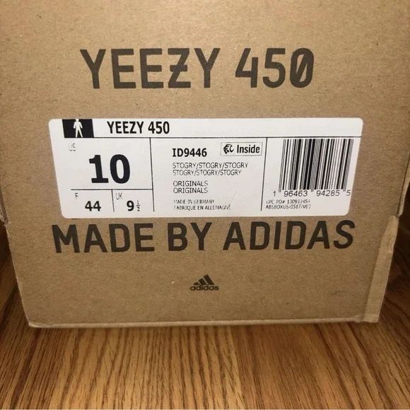 Adidas Yeezy 450 Shoes Mens Size 10 Gray Stogry Originals‎ Made Germany ID9446
